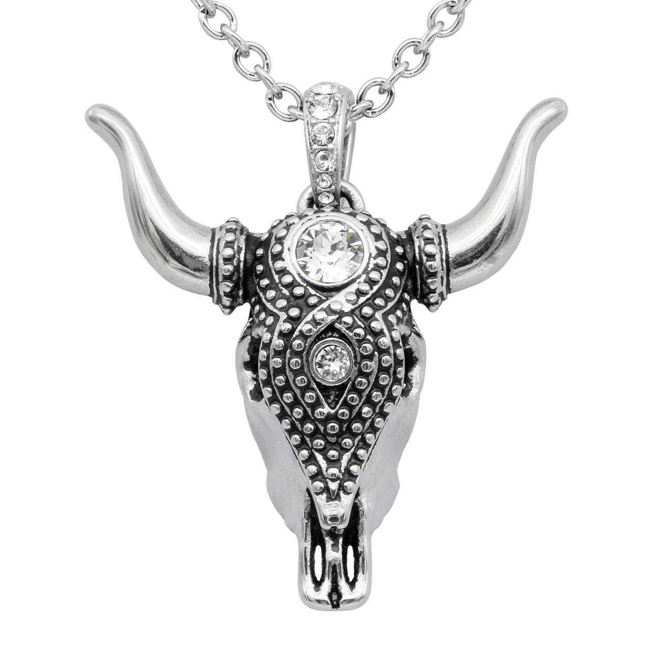 Collier crâne de taureau Taureau, chaîne en argent sterling