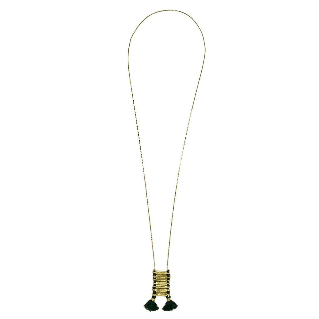 Collier Temple Bohème Indien Alliage de zinc vieilli Pompon en coton 17 pouces Fait main