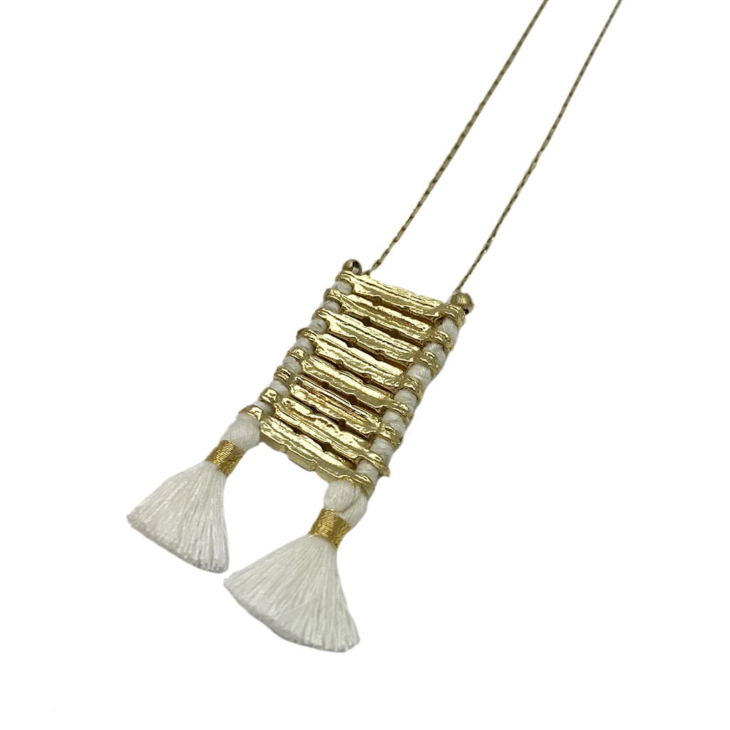 Collier Temple Bohème Indien Alliage de zinc vieilli Pompon en coton 17 pouces Fait main
