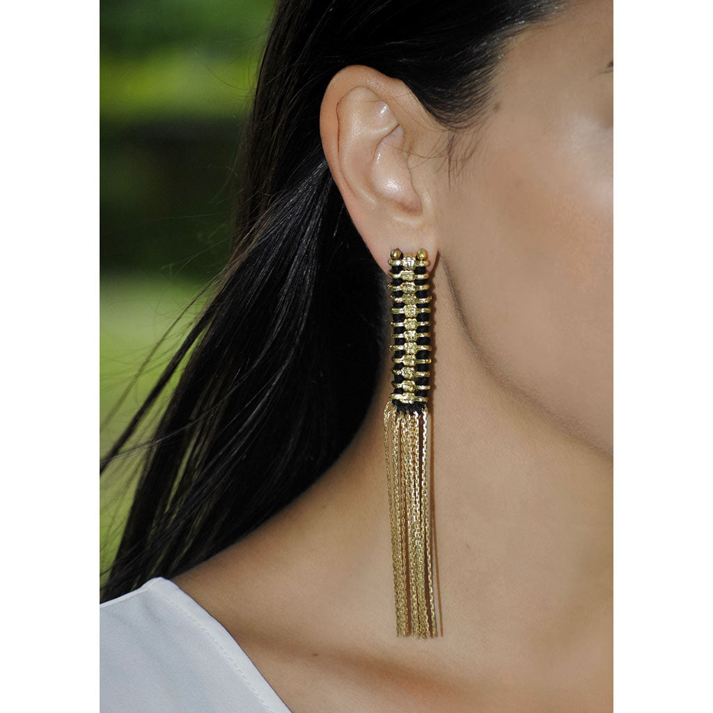 Tempel Quasten Ohrringe Boho Indisch Statement Baumwollfaden Zinklegierung 11,4 cm