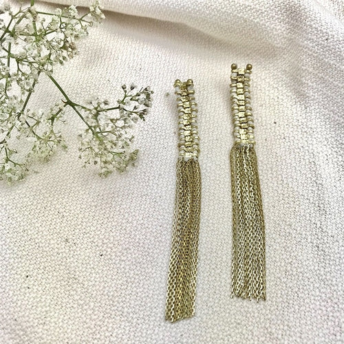 Tempel Quasten Ohrringe Boho Indisch Statement Baumwollfaden Zinklegierung 11,4 cm