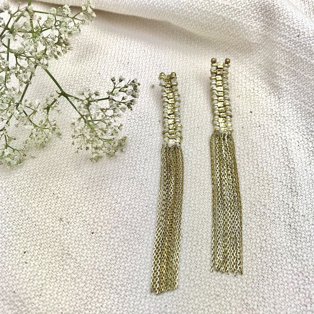 Tempel Quasten Ohrringe Boho Indisch Statement Baumwollfaden Zinklegierung 11,4 cm