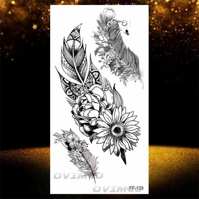 Temporary Lotus Flower Sticker Tattoo Fake Black Elegant Flower Design Women Body Art Fake Arm Tattoo Stickers For Womens