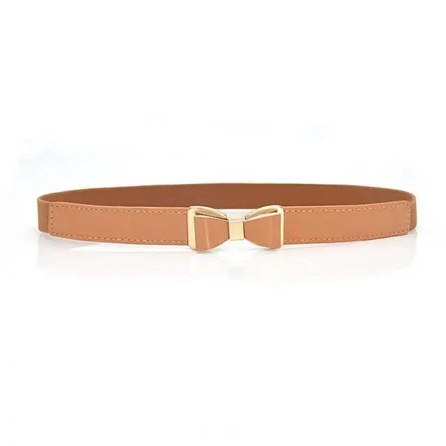 Thin Elastic Stretch Women Buckle Skinny Fashion Belts Metal Leaf Buckle Design Belts For Ladies