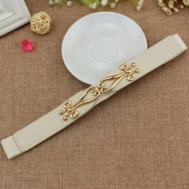 Thin Elastic Stretch Women Buckle Skinny Fashion Belts Metal Leaf Buckle Design Belts For Ladies