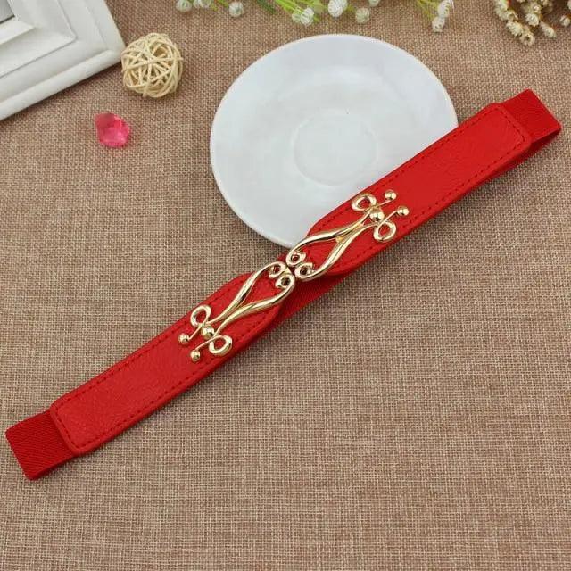 Thin Elastic Stretch Women Buckle Skinny Fashion Belts Metal Leaf Buckle Design Belts For Ladies