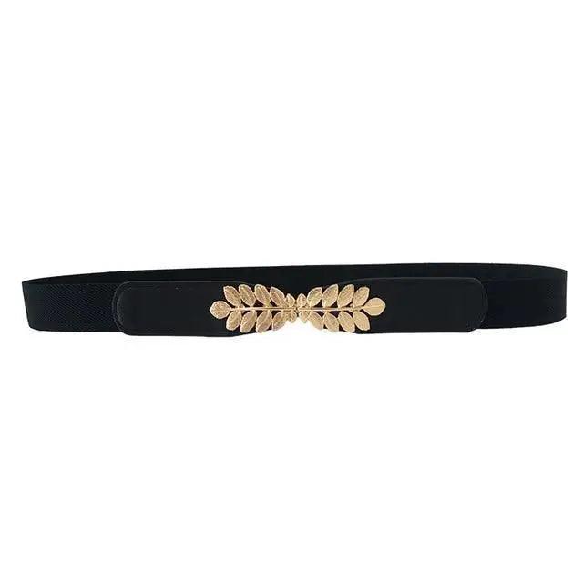 Thin Elastic Stretch Women Buckle Skinny Fashion Belts Metal Leaf Buckle Design Belts For Ladies