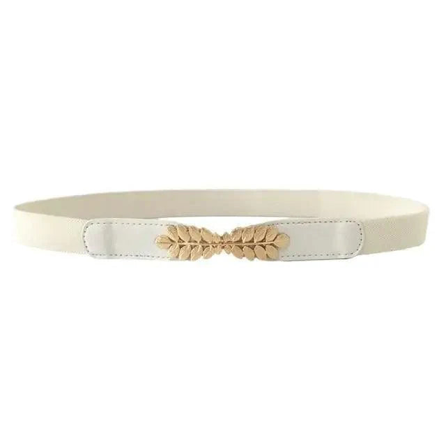 Thin Elastic Stretch Women Buckle Skinny Fashion Belts Metal Leaf Buckle Design Belts For Ladies