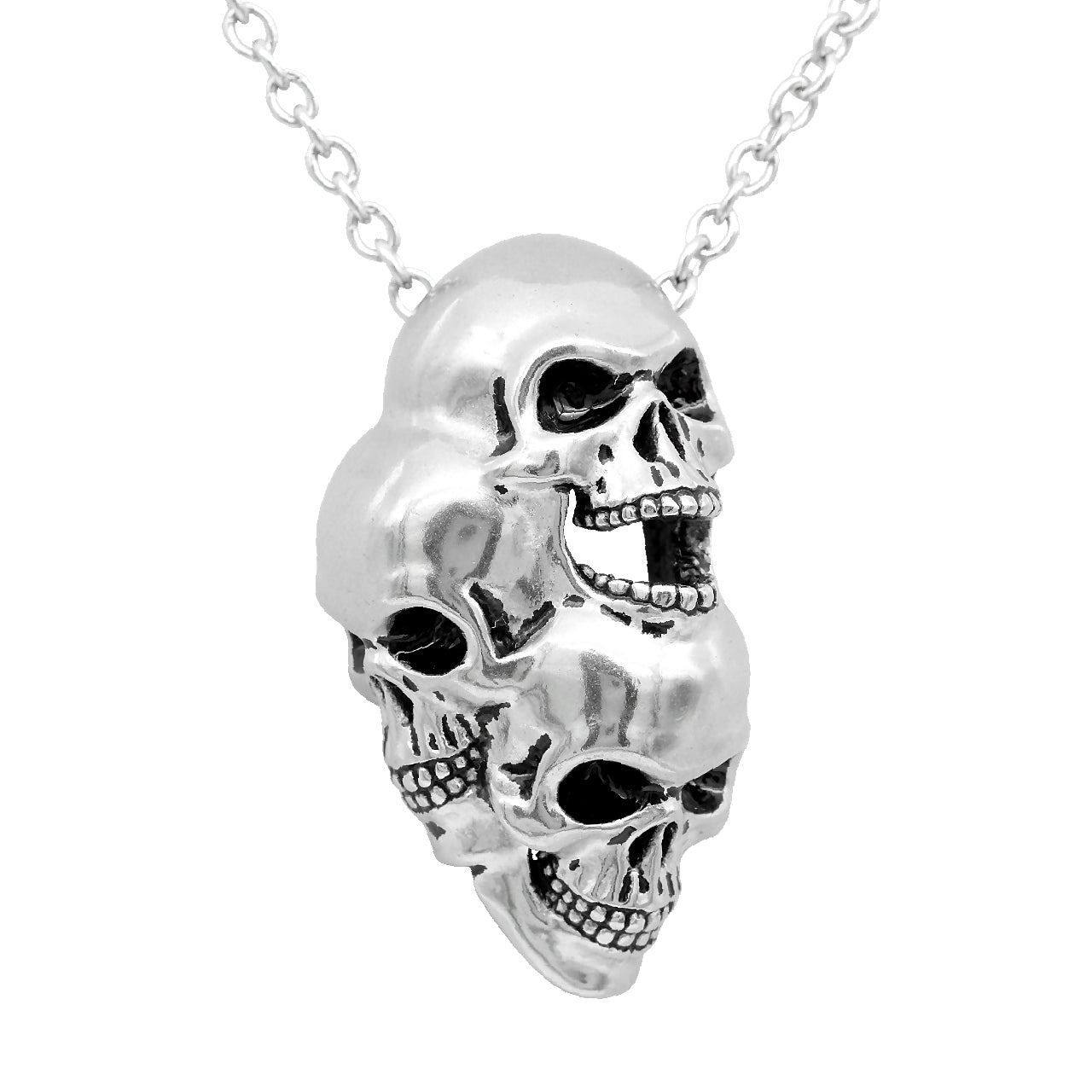 Halskette mit Anhänger „Dreiköpfiger Totenkopf“ Gothic Silber Herren