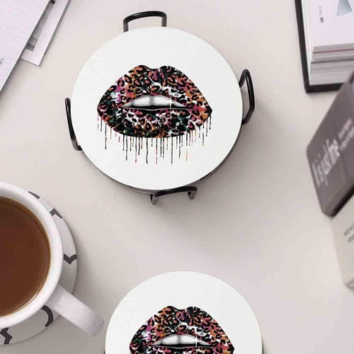 Bunter Leo-Lippen-Untersetzer, einzelner Getränkeuntersetzer, Animal-Print, lebhafter Tie-Dye-Tischakzent