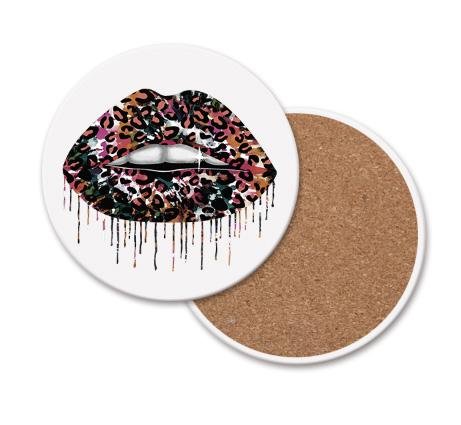 Bunter Leo-Lippen-Untersetzer, einzelner Getränkeuntersetzer, Animal-Print, lebhafter Tie-Dye-Tischakzent