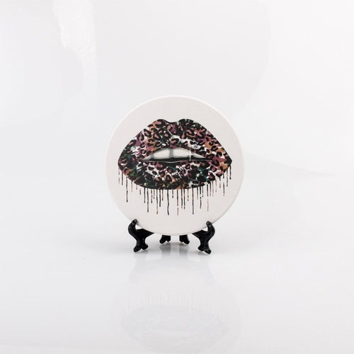 Bunter Leo-Lippen-Untersetzer, einzelner Getränkeuntersetzer, Animal-Print, lebhafter Tie-Dye-Tischakzent