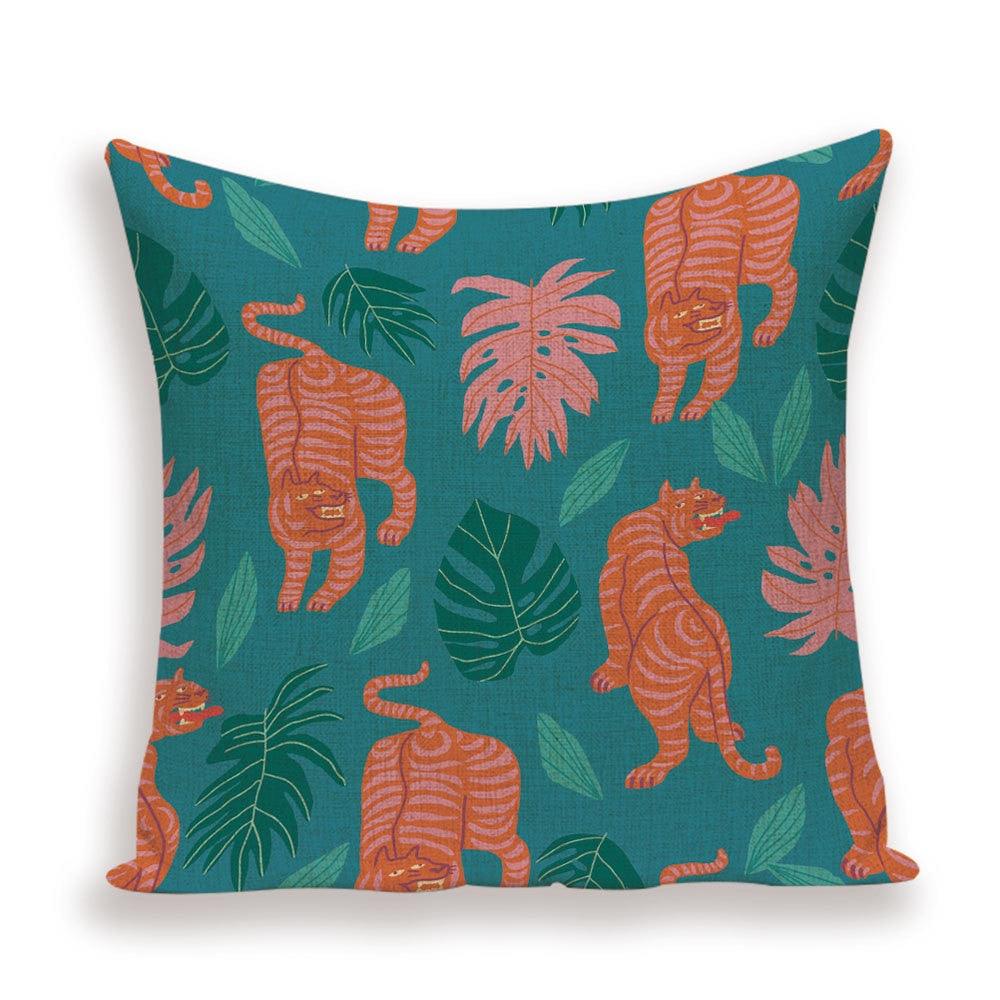 Tiger Cushion Case Autumn Jungle Home Decor Pillows Cases Leopard Printed Animal Throw Pillow Covers Decorative Pillowcase Soft Cushion Covers For Bedroom Sofa Bed Linen Pillow Covers 45X45CM