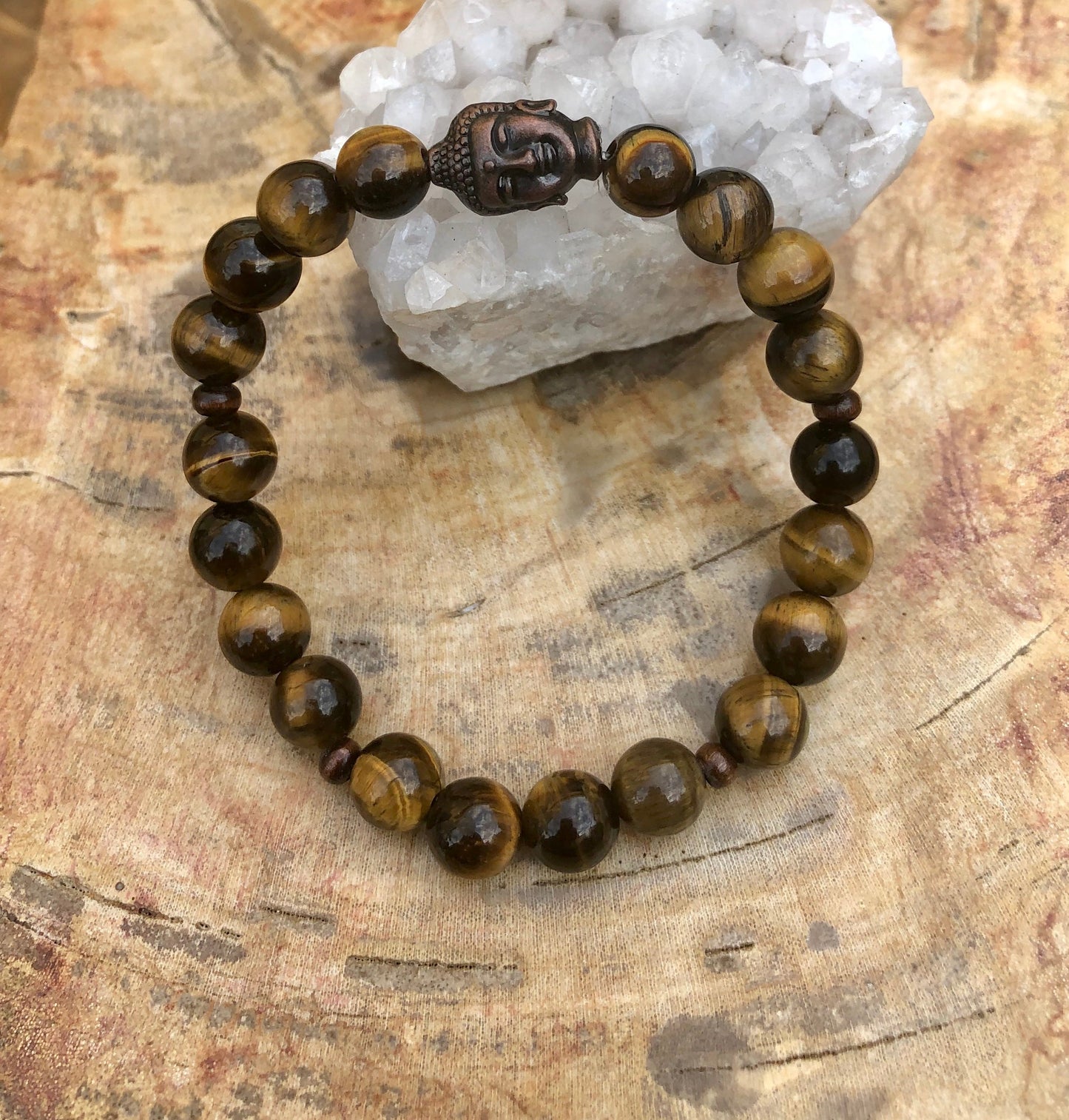 Tigerauge Buddha Edelstein Stretch-Armband für Herren