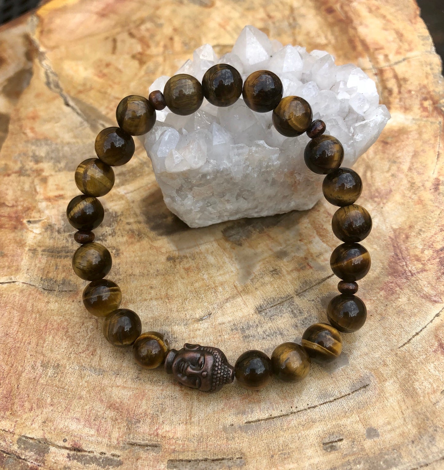 Tigerauge Buddha Edelstein Stretch-Armband für Herren