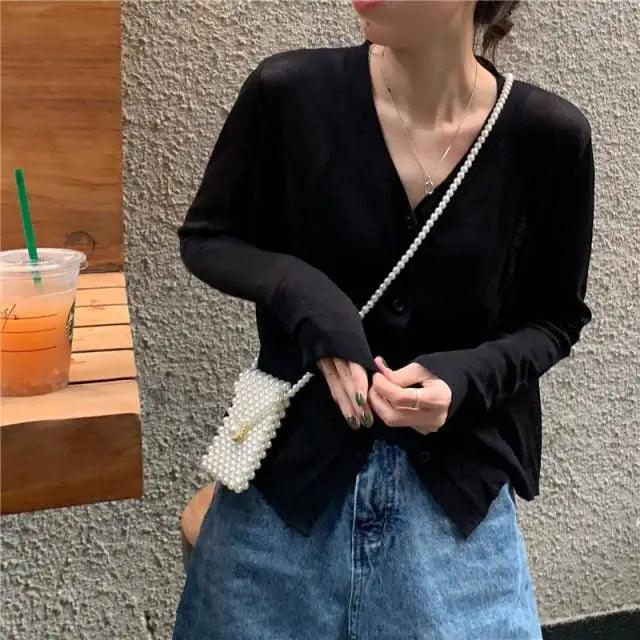 Cardigan For Women Long Sleeve Cardigan Summer Cropped Cardigan Knitted V neck Thin Ice Silk Sweaters Sunscreen Shirt Tops