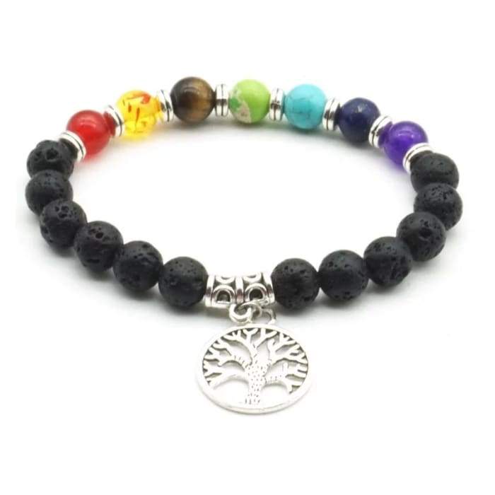 Lebensbaum 7 Chakra Lavaperlen Ätherisches Öl Armband