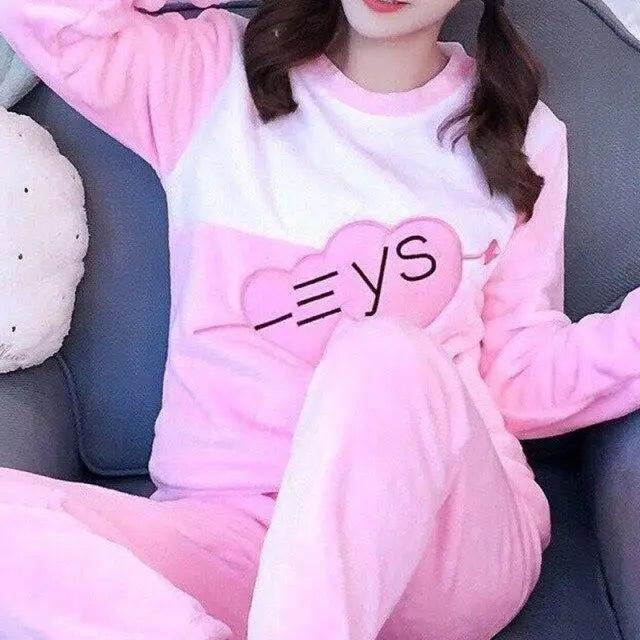 Trendy Pajama Women Thick Flannel Warm Female Winter Pajama Set Long Sleeve Full Trousers Two Piece Pajamas  Cartoon Pajamas Women Pajamas Set Sleepwear Autumn Plus Size Top Long Pant Sleepwear Girls Pajamas