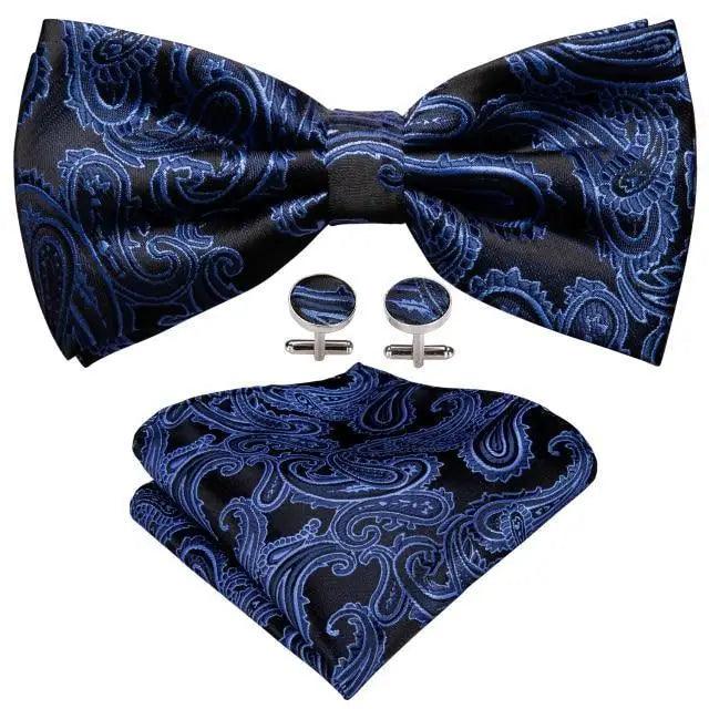 Trendy Patterned Silk Jacquard Plaid Bowtie With  Pocket Square And Cufflinks Set For Men Unique  Butterfly Party Wedding Casual Business Bowtie For Men