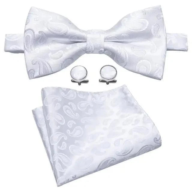 Trendy Patterned Silk Jacquard Plaid Bowtie With  Pocket Square And Cufflinks Set For Men Unique  Butterfly Party Wedding Casual Business Bowtie For Men