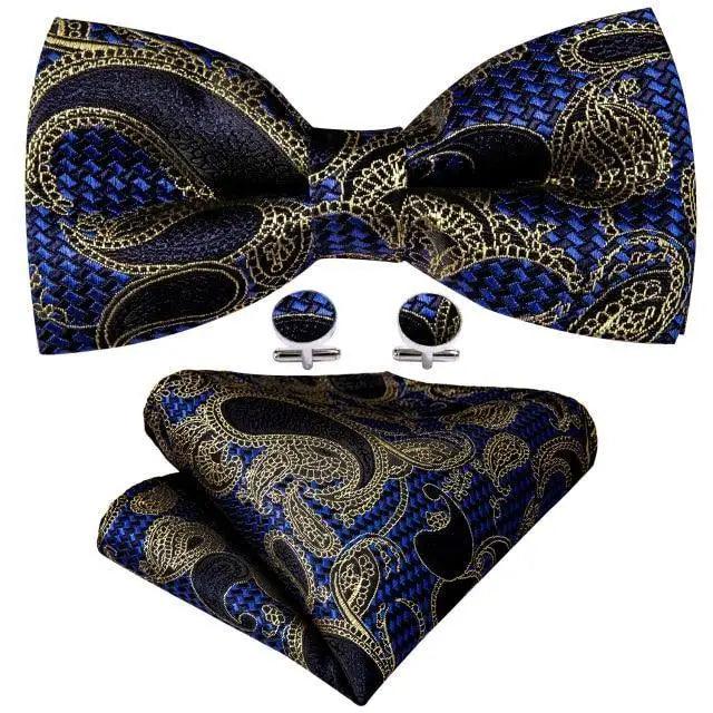 Trendy Patterned Silk Jacquard Plaid Bowtie With  Pocket Square And Cufflinks Set For Men Unique  Butterfly Party Wedding Casual Business Bowtie For Men