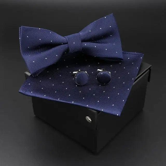 Trendy Tiny Dots Print Bowtie With Pocket Square And Cufflinks Set For Men Retro  Butterfly Party Wedding Bowties Without Box Stylish Ties Gift
