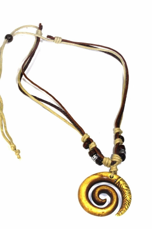 Tribal Spiral Boho Necklace Adjustable Leather Cord
