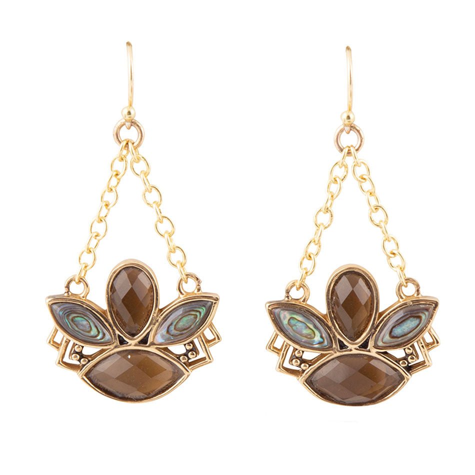 Tribecca Blue Abalone Schwarze Rauchquarz-Ohrhänger in Gold
