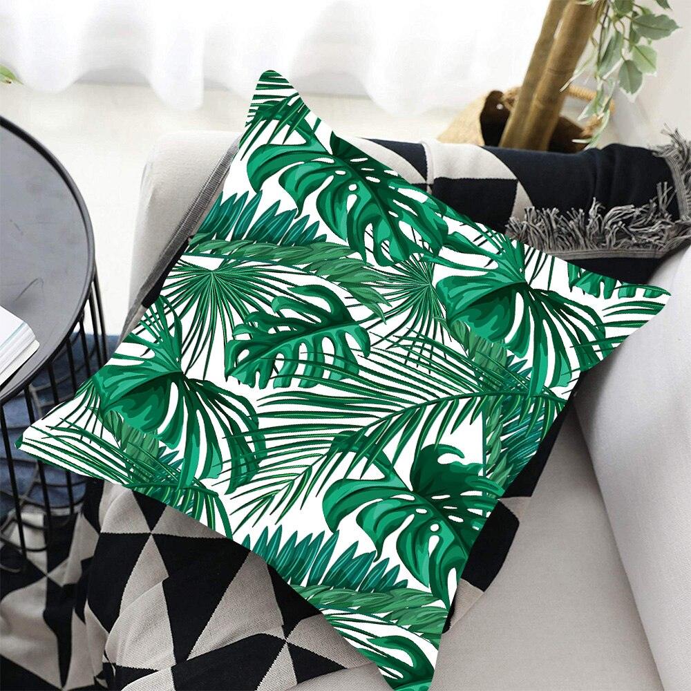 Tropical Plants Palm Leaf Pillow Cover Green Leaves Cushion Covers Flower Decorative Pillow Sofa Decorative Throw Pillow Covers Tropical Green Leaves Floor Pillow Cover for Couch Cushion Cover Plant Monstera Leaf 45x45cm