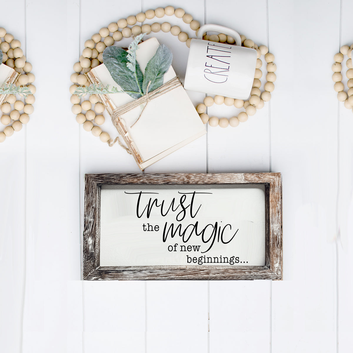 Panneau inspirant rustique en bois « La magie des nouveaux départs » Cadeau de décoration d'intérieur
