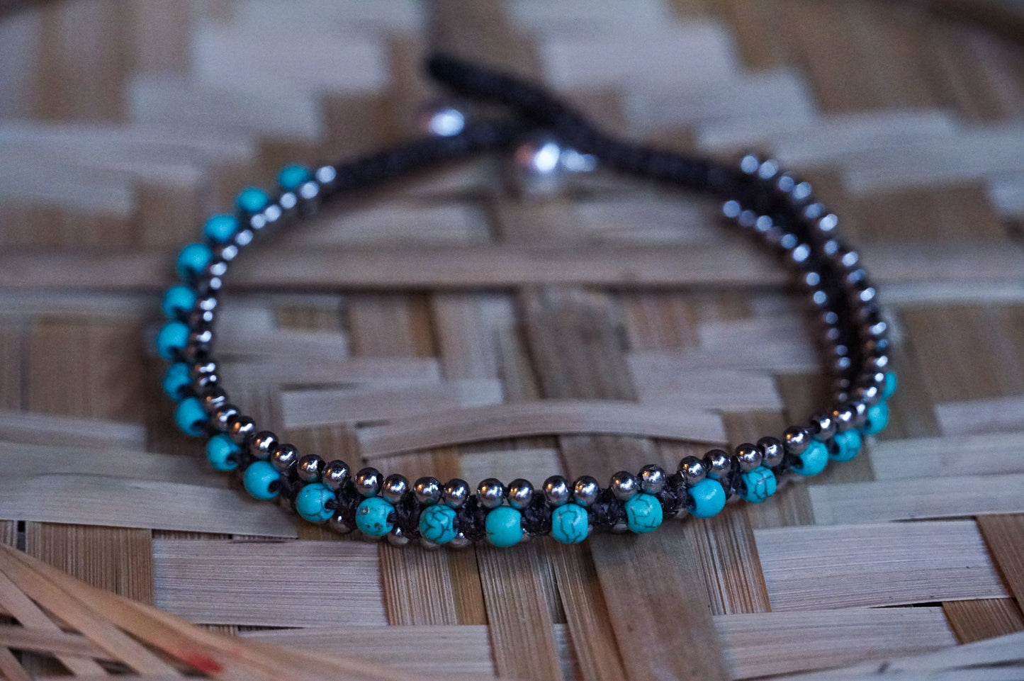 Türkiser Perlen-Boho-Silber-Fußkettchen verstellbare Kette