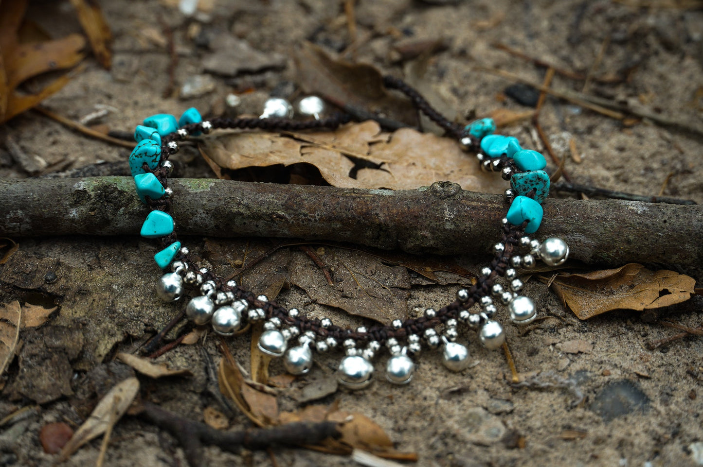 Türkisperlen Silberglocke Boho Fußkette Verstellbare Kette