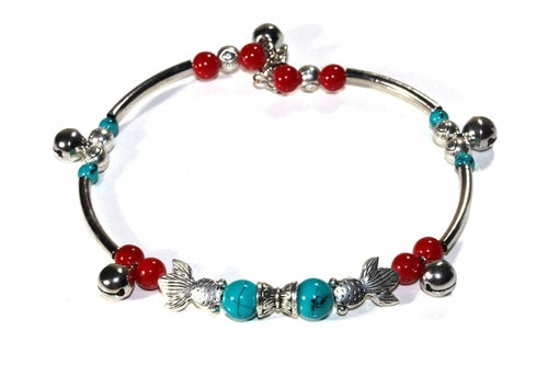 Bracelet perlé bohème ajustable avec pendentif poisson turquoise