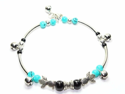 Bracelet perlé bohème ajustable avec pendentif poisson turquoise