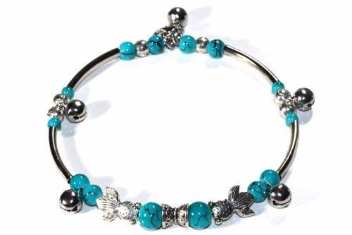 Bracelet perlé bohème ajustable avec pendentif poisson turquoise