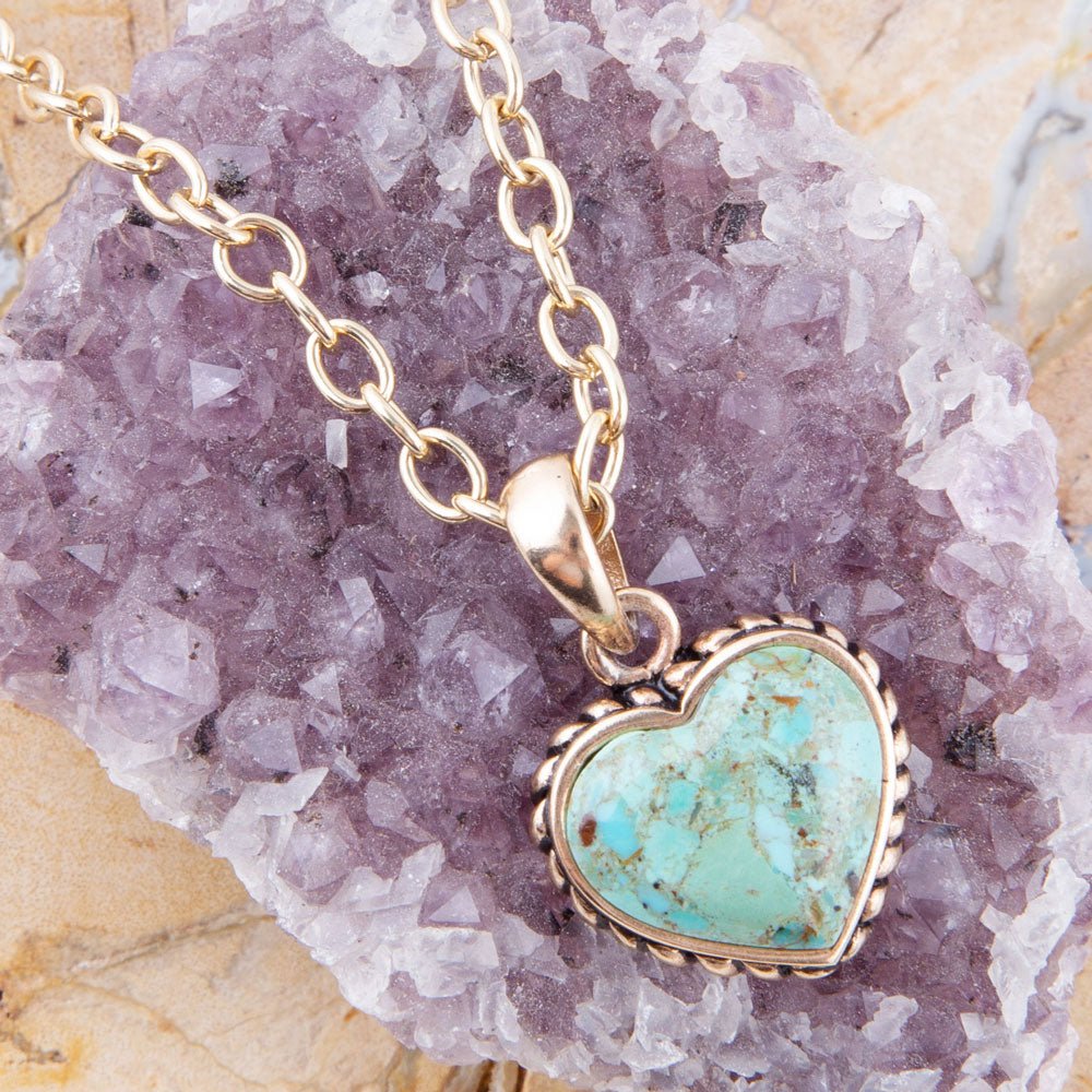 Pendentif Cœur Turquoise et Collier Bronze