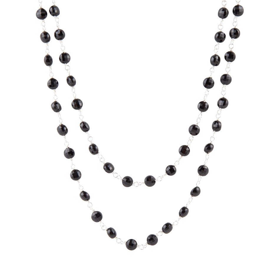 Doppelreihige Onyx-Halskette aus Sterlingsilber