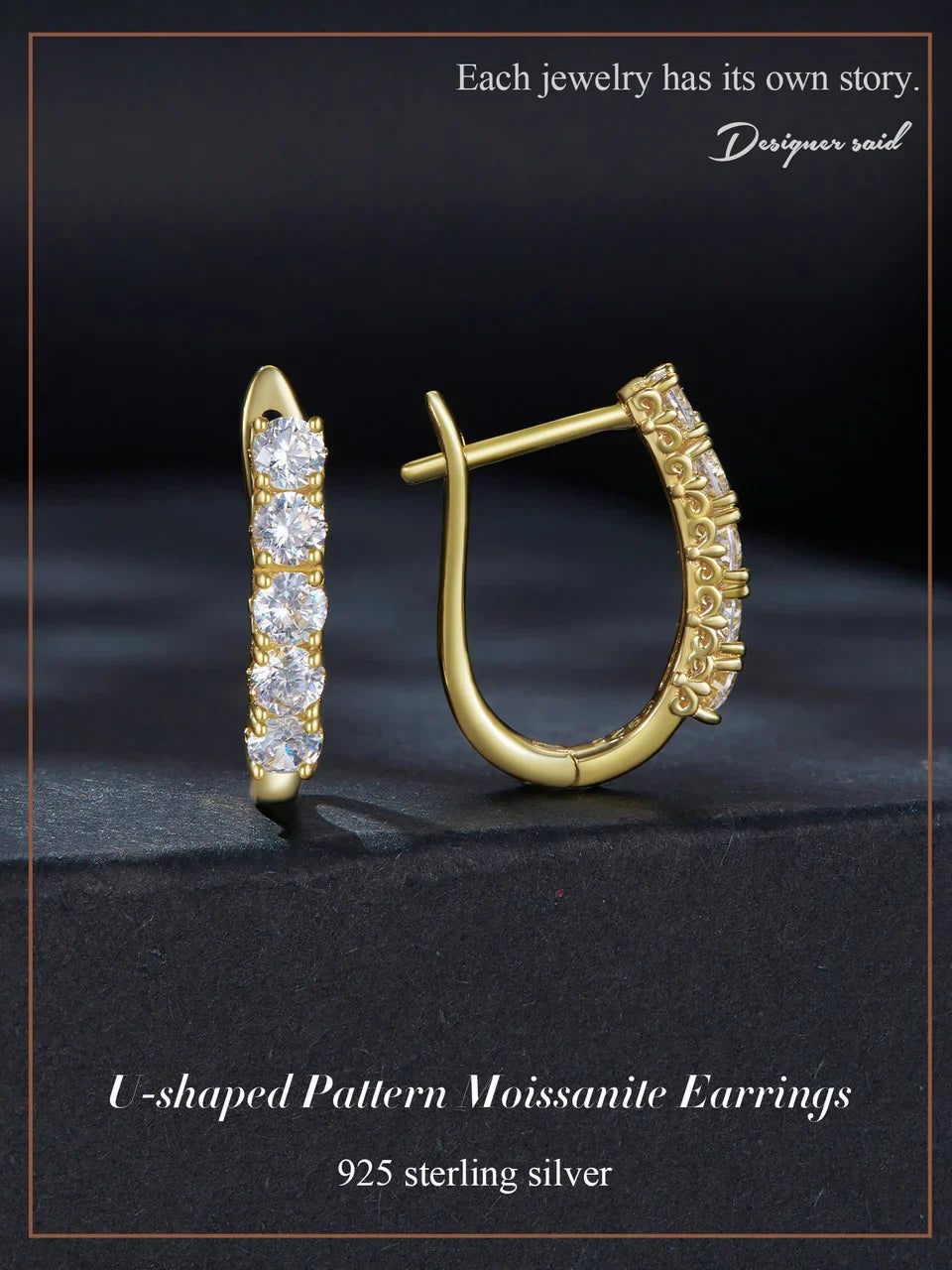 1.0CT Moissanite U-Shaped 925 Sterling Silver Hoop Earrings For Women Gift