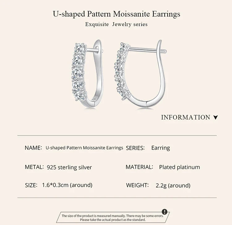 1,0 Karat Moissanit U-förmige Creolen aus 925er Sterlingsilber für Damen, Geschenk