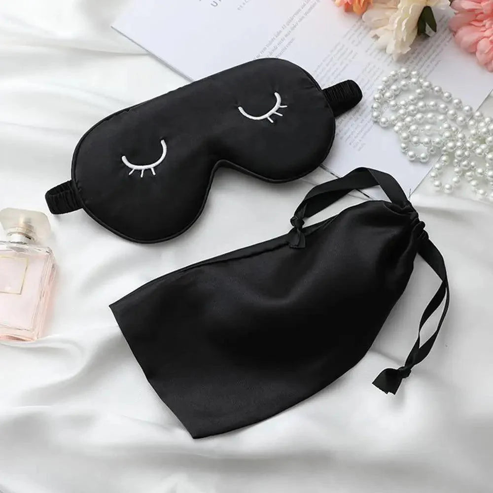 Unique Design Eyelash Embroidery Imitated Silk Sleeping Eye Masks Shading Patch Cover Blindfold With Adjustable Strap Travel Relax Eye Care Tools With Bag