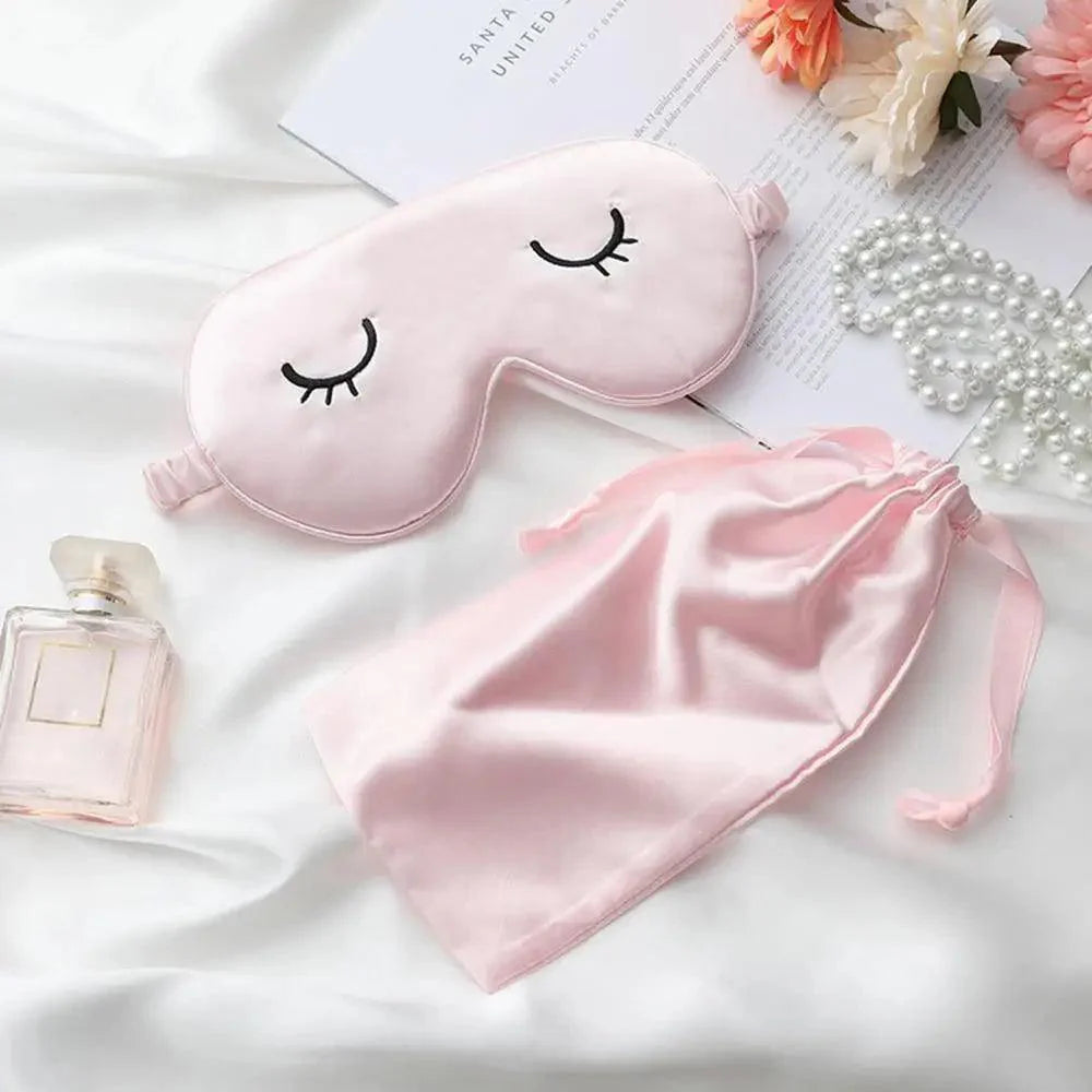 Unique Design Eyelash Embroidery Imitated Silk Sleeping Eye Masks Shading Patch Cover Blindfold With Adjustable Strap Travel Relax Eye Care Tools With Bag