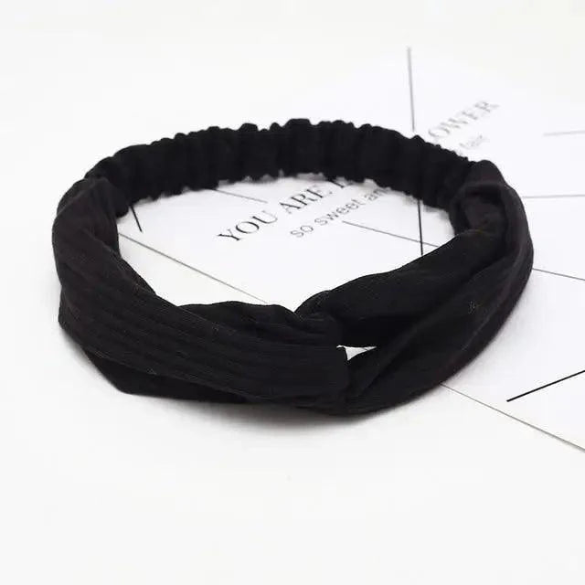 Unique Style Women's Soft Solid Print Headbands Vintage Cross Knot Elastic Hairbands Bandanas Girls Hair Bands Hair Accessories
