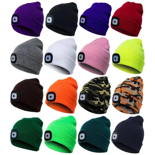 Unisex Fashion LED Light Knitted Hat For Men Women Trendy Elastic Beanie Cap Headlamp Winter Knit Lighted Headlight Headlamp Cap