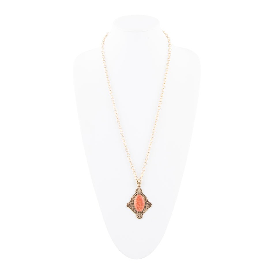 Collier pendentif Valérie corail éponge orange et doré
