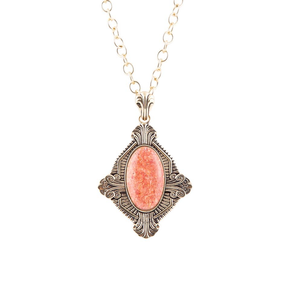 Collier pendentif Valérie corail éponge orange et doré