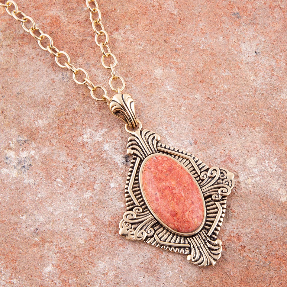 Collier pendentif Valérie corail éponge orange et doré