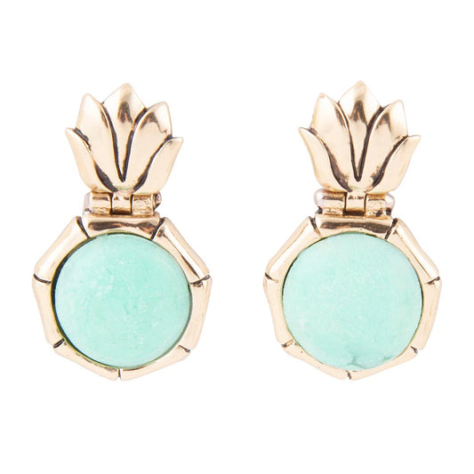Boucles d'oreilles clous Fleur de Lotus en Chrysoprase Verte Vibrante