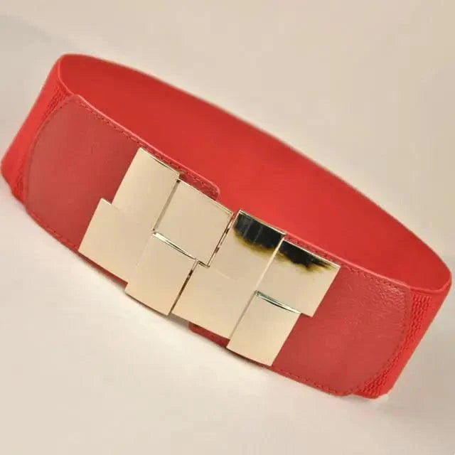 Vintage Black Square Elastic Buckle Belts Elegant Design High Quality Party Dress Waist Belt Cute Women Gift