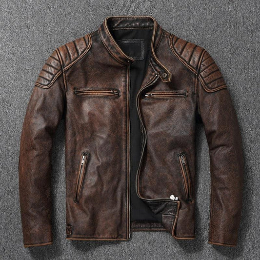 Vintage Braune Echtlederjacke Herren Motorradmantel Braun Motorrad-Lederjacke für Herren Luxusjacken für Biker Herren Biker Kleidung Frühling Herbst