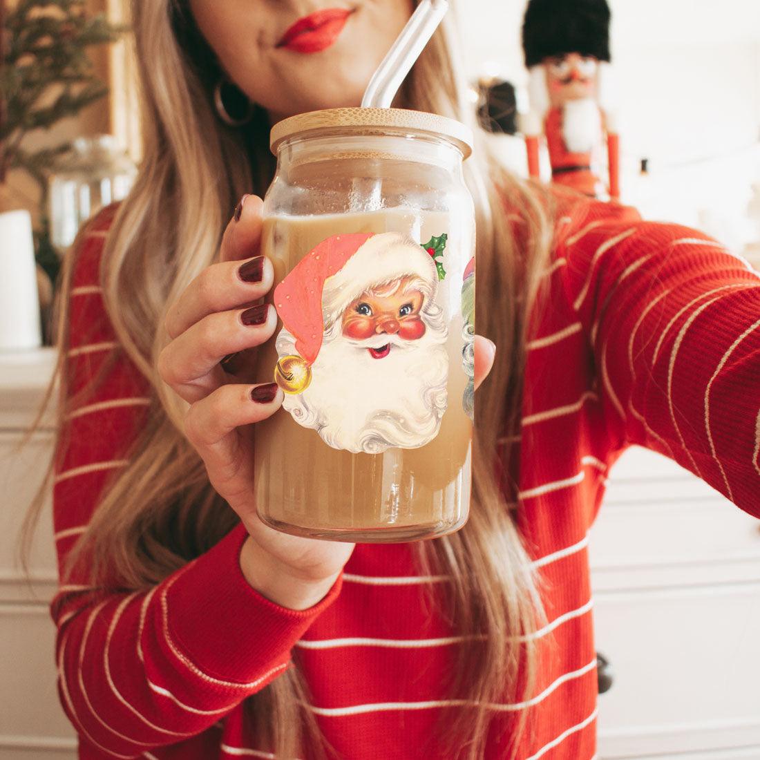 Vintage Santa Cheers 17oz Keramik Weihnachtstasse - Retro Santa Köpfe Kakao Becher